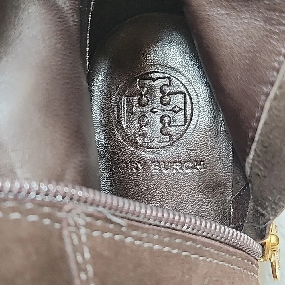 Tory Burch Uma Brown Genuine Suede Knee High Full Zip Trim Riding Boots Sz 7 - Picture 13 of 16